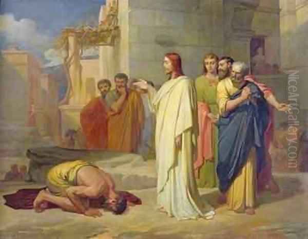 Jesus Healing the Leper Oil Painting by Jean-Marie Melchior Doze