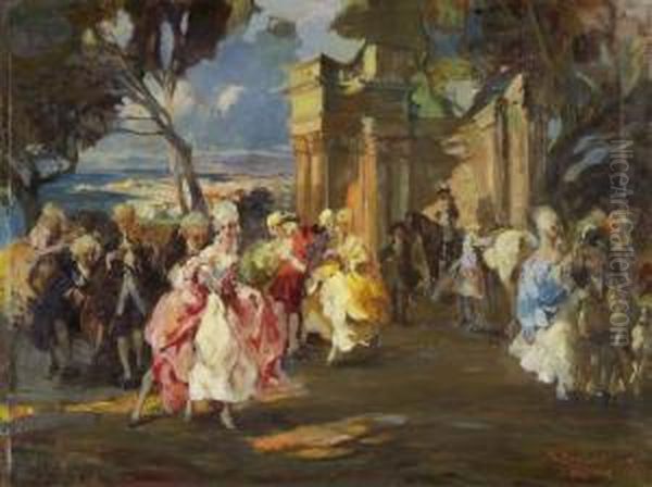 Galante Szene Im Park Oil Painting by Giuseppe Rivaroli