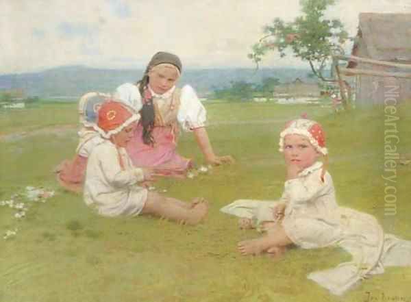 Playtime in the meadow Oil Painting by Josef Douba