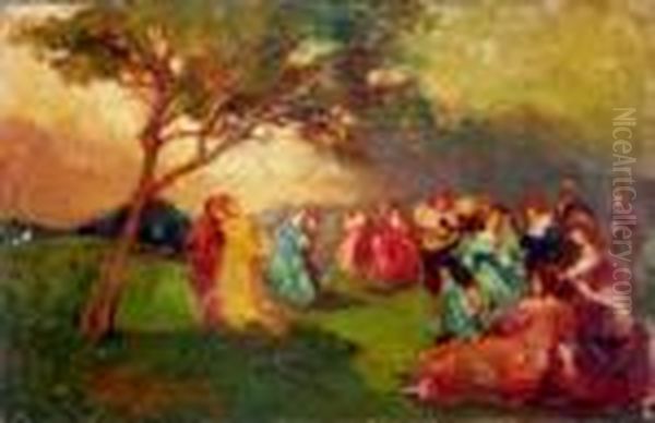 Festa In Campagna Oil Painting by Giuseppe Rivaroli