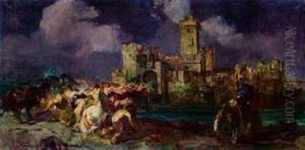 Scena Dibattaglia Oil Painting by Giuseppe Rivaroli