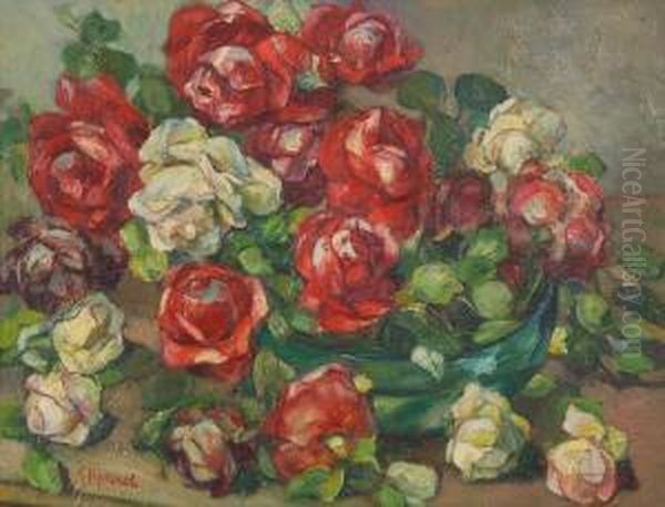 Vaso Di Rose Oil Painting by Giuseppe Rivaroli