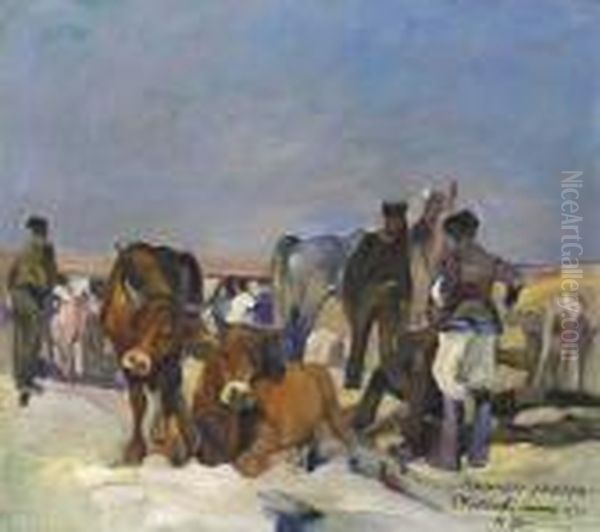 Il Mercato A Macomer Oil Painting by Giuseppe Rivaroli