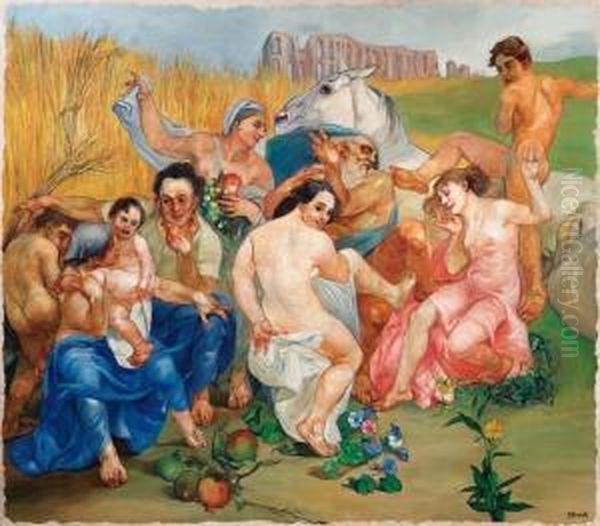 L'esaltazione Dell'agricoltura: Le Stagioni (1932) Oil Painting by Giuseppe Rivaroli