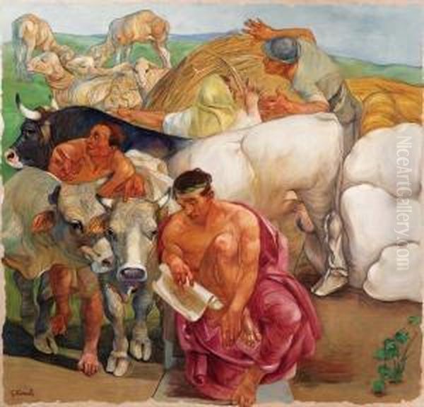 L'esaltazione Dell'agricoltura: i Mandriani Oil Painting by Giuseppe Rivaroli