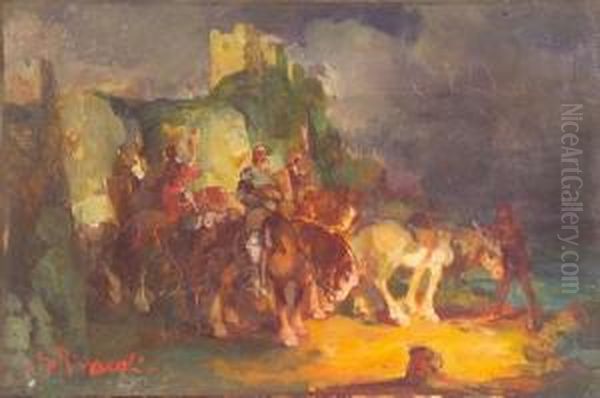 Cavalieri Sotto La Rocca Oil Painting by Giuseppe Rivaroli