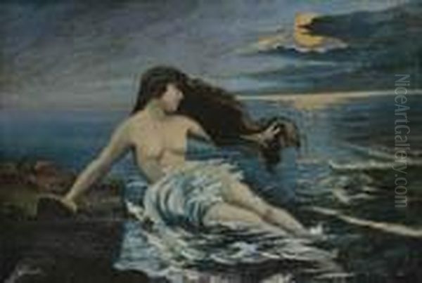 Bagnante Al Chiaro Di Luna Oil Painting by Giuseppe Rivaroli