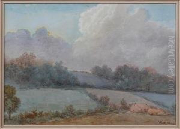 A Rural Landscape Oil Painting by Leopold Rivers