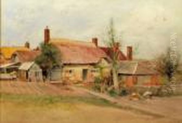 A Farmhouse And Cabbage Patch Oil Painting by Leopold Rivers