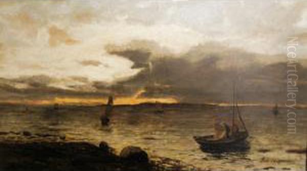 On The Coast: Rain Clouds Passing Over Oil Painting by Leopold Rivers