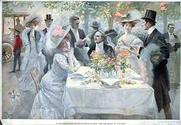 In a restaurant in the Bois de Boulogne in Paris Oil Painting by U de Parns