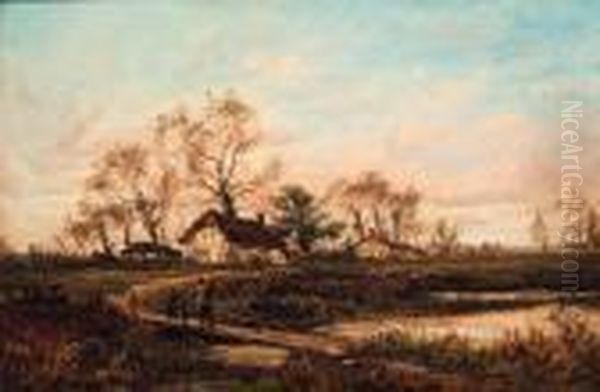 A Moorland Homestead Oil Painting by Leopold Rivers