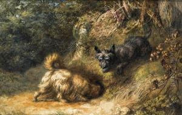 Terriers At Work Oil Painting by Briton Riviere