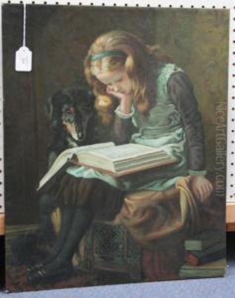 Girl Reading Beside A Dog Oil Painting by Briton Riviere