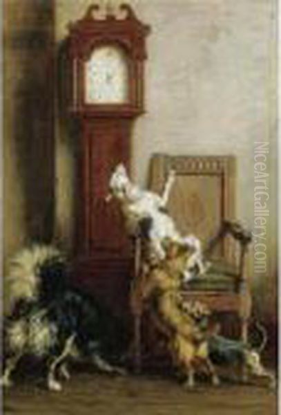 The Mouse Ran Up The Clock Oil Painting by Briton Riviere