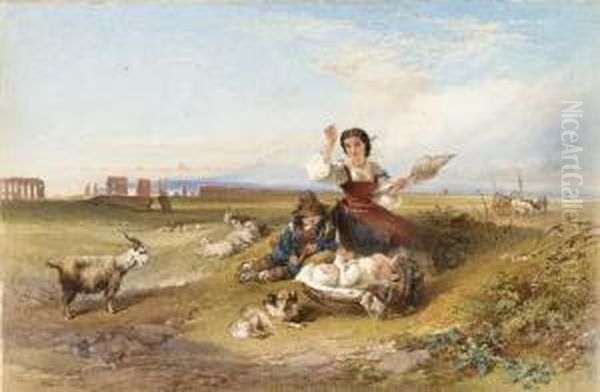 Gioie Domestiche Nella Campagna Romana Oil Painting by Henry Parsons Riviere