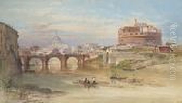 The River Tiber And The Castel Sant'angelo, Rome Oil Painting by Henry Parsons Riviere