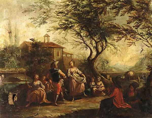 Travellers conversing by a River Oil Painting by Antonio Diziani