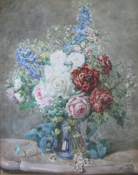 A Vase Of Roses And Hyacinths Oil Painting by Francois Rivoire