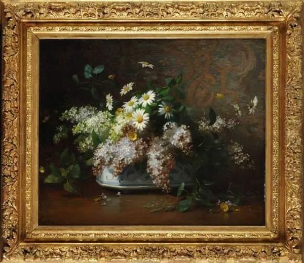 Lilas Et Marguerites Dans Unejardiniere Oil Painting by Francois Rivoire