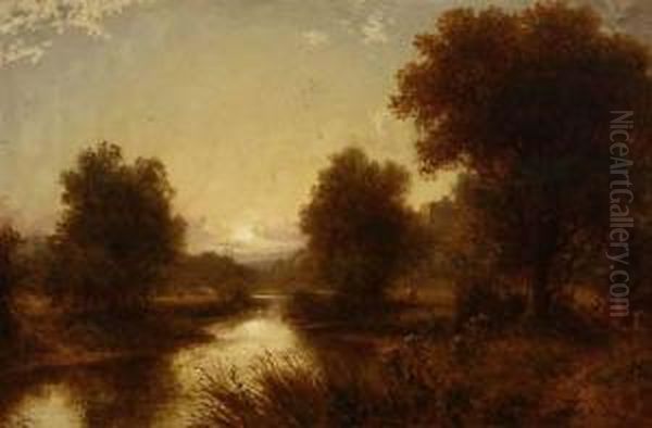 A Tonal Landscape At Sunset Oil Painting by Julian Walbridge Rix