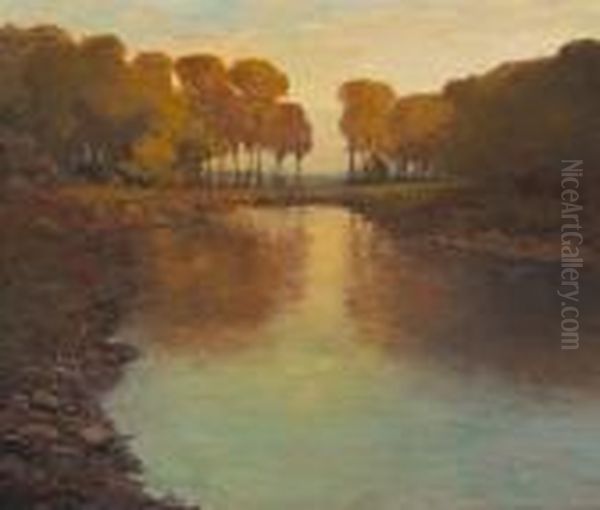 A River Among Autumn Trees Oil Painting by Julian Walbridge Rix