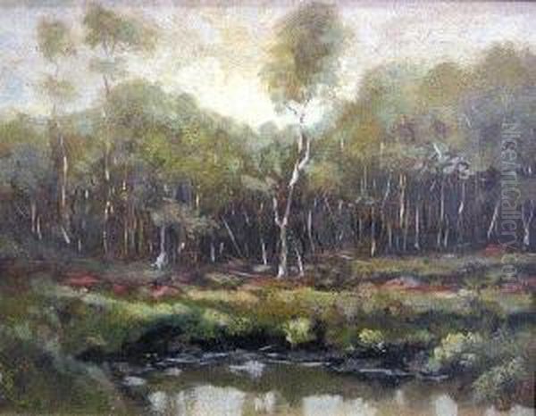 A Pond With A Stand Of Trees Beyond (aspens) Oil Painting by Julian Walbridge Rix