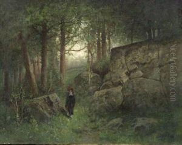 Girl In Woods Oil Painting by Julian Walbridge Rix