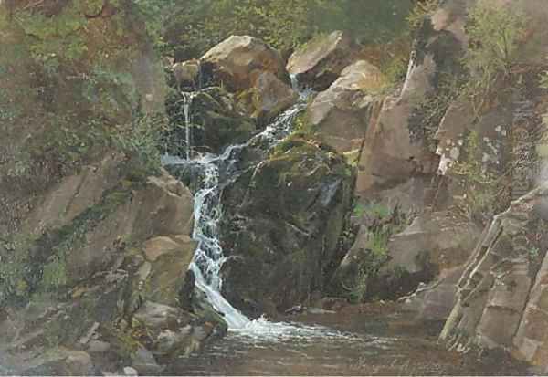 A waterfall in Morgenbach, Germany Oil Painting by Attibuted To Carl Dahl