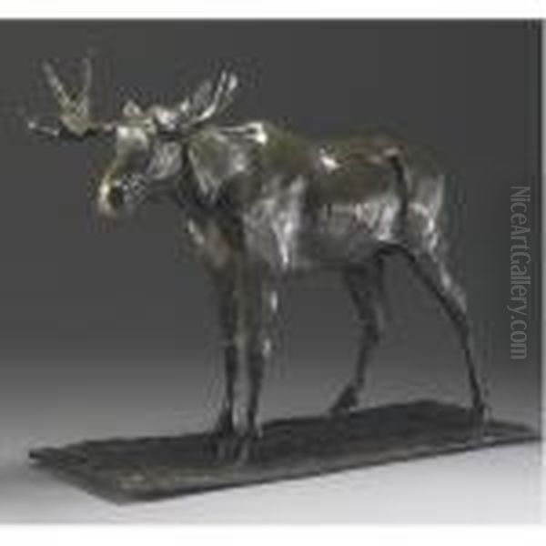 A Bronze Model Of An Elk by Nikolaj Pavlovic Rjabusinskij