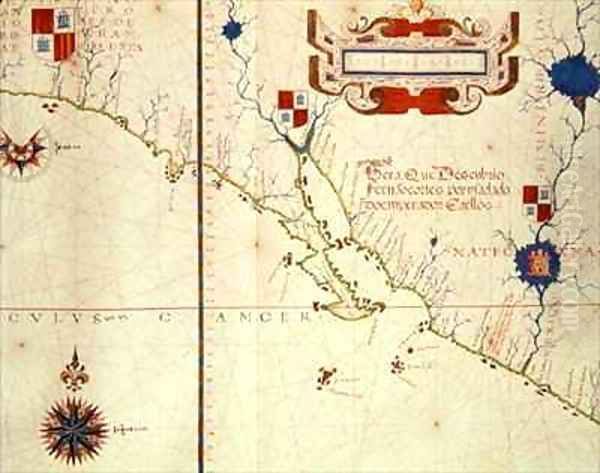 Fol 15 Map of Mexico and lower California from an atlas Oil Painting by Fernao Vaz Dourado