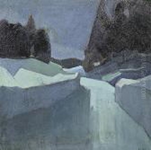 Paysage De Neige Oil Painting by Gaston Robbe