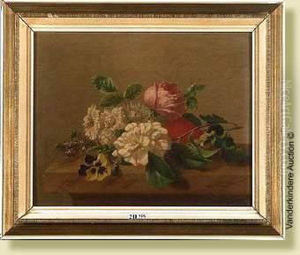 Bouquet De Fleurs Sur Un Entablement Oil Painting by Henri Robbe