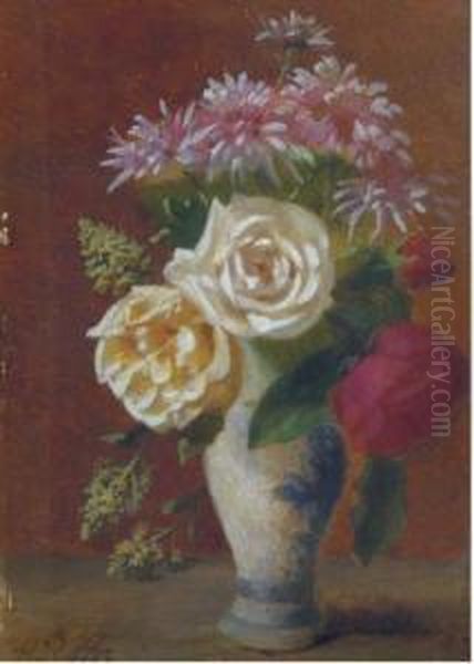 A Mixed Bouquet Oil Painting by Henri Robbe