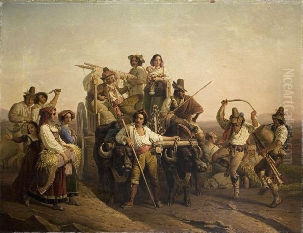 Die Ankunft Der Schnitter In Den Pontinischen Sumpfen Oil Painting by Louis-Leopold Robert