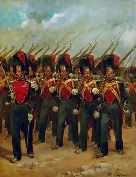 French soldiers marching Oil Painting by Henri-Louis Dupray