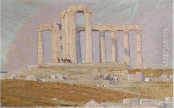 The Temple Of Poseidon, Cape Sounion Oil Painting by Philippe Robert