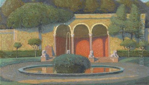 Sommerliche Parklandschaft Mit Rundbassin Und Loggia. Oil Painting by Philippe Robert