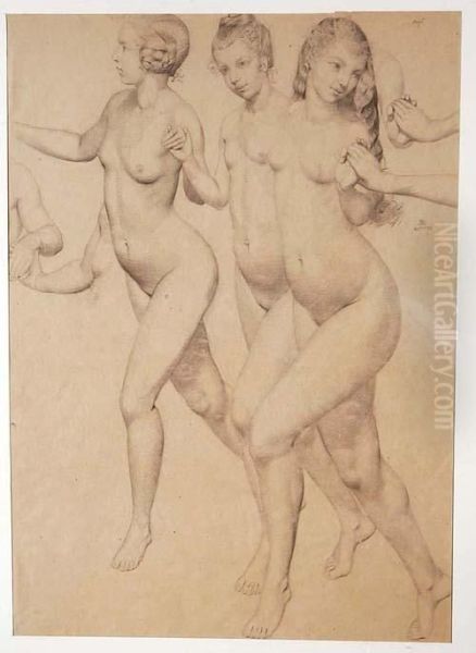 Trois Femmes Nues Dansantes Oil Painting by Philippe Robert