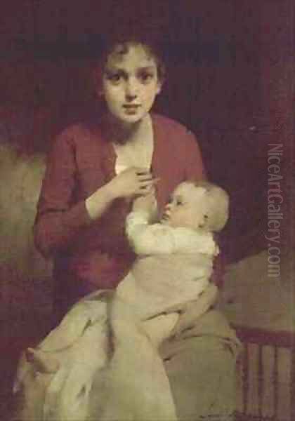 Mother and child Oil Painting by Louis Henri Deschamps