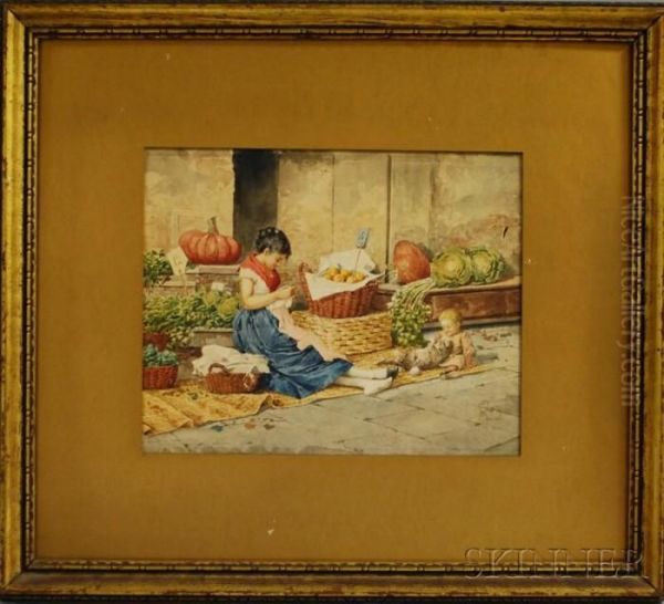 The Vegetable Seller. Oil Painting by Albert Pierre Roberti