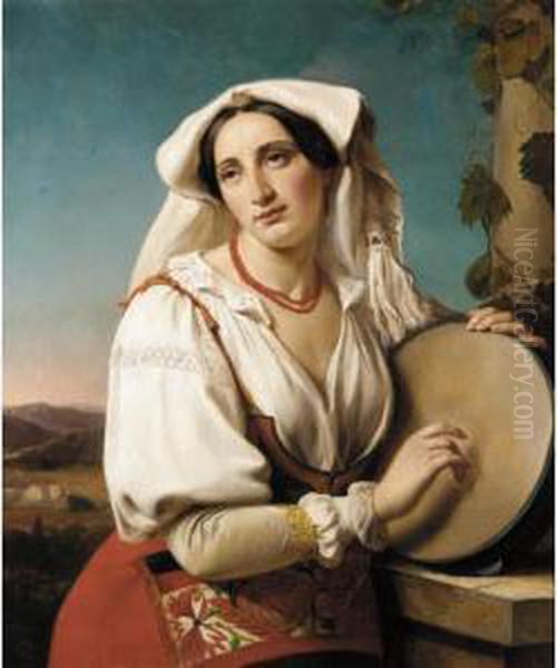 The Tambourine Player Oil Painting by Albert Pierre Roberti