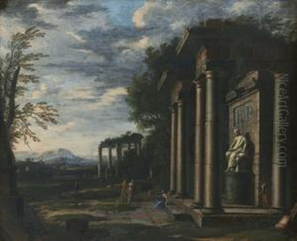 Ruines Antiques Dans Un Paysage Avec Des Personnages En Costumes Classiques Oil Painting by Domenico Roberti