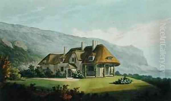 Thatched seaside villa for James Vine Esq at Puckaster Isle of Wight Oil Painting by Matthew Dubourg