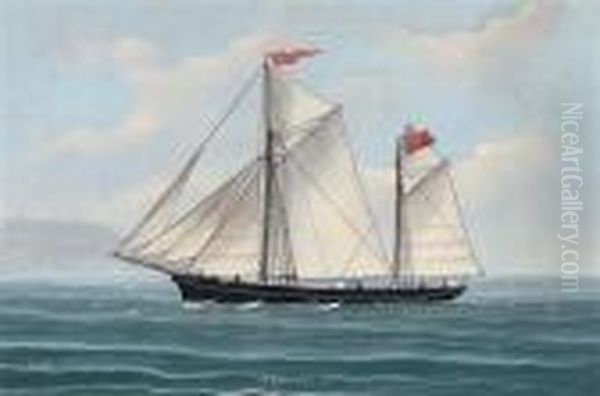 The Schooner 
Hero 
 Of Jersey Under Full Sail In The Mediterranean; And The Schooner 
Hero 
 Of Jersey Reefed-down In Heavy Seas Oil Painting by Luigi Roberto