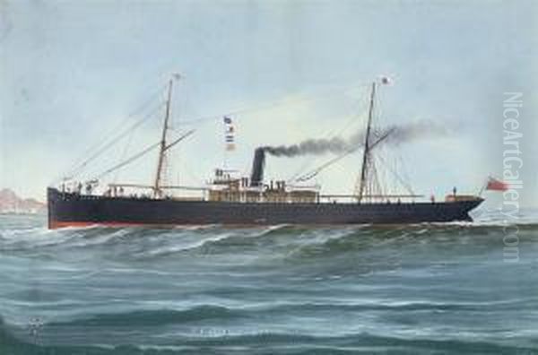 The S.s. 
Ortiga 
 In Full-steam Off Genoa Oil Painting by Luigi Roberto