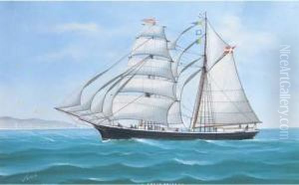 The Greve Frijs Under Full Sail 
In The Mediterranean; And The Greve Frijs Under Reduced Sail In A Swell Oil Painting by Luigi Roberto