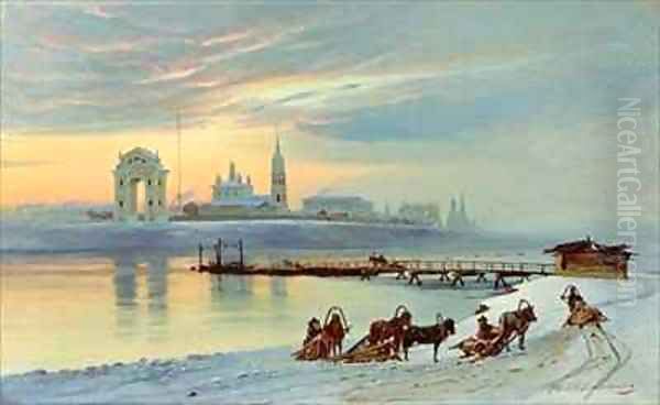 The Angara Embankment in Irkutsk Oil Painting by Nikolai Florianovich Dobrovolsky