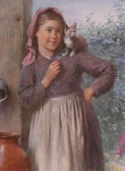 Girl With Kitten Oil Painting by Henry Benjamin Roberts