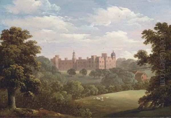 A View Of Hatfield House Oil Painting by Thomas Roberts